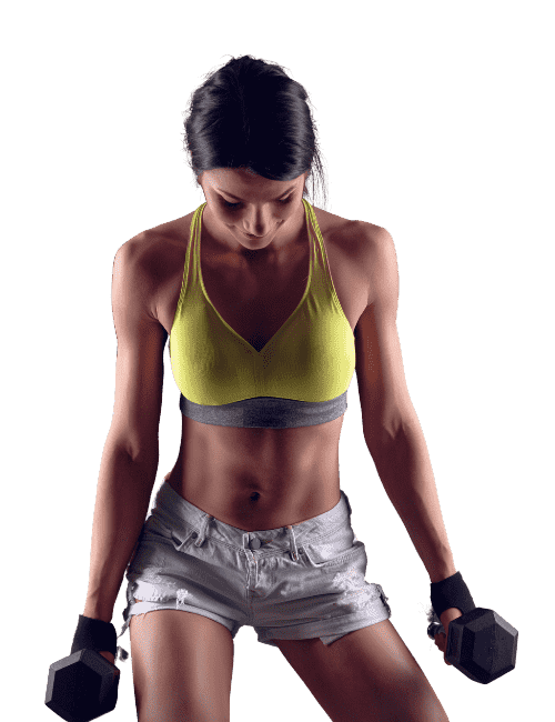 Sportliche Frau mit Dumbbells